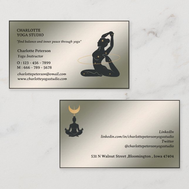 Carte De Visite Instructeur de Yoga moderne enseignant (Devant / Derrière)