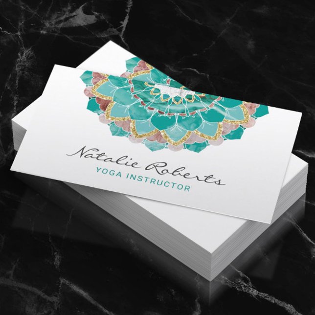 Carte De Visite Instructeur de yoga Moderne Turquoise or Mandala F (Créateur téléchargé)