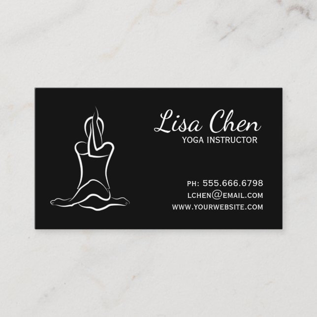 Carte de visite instructeur de Yoga noir et blanc (Devant)