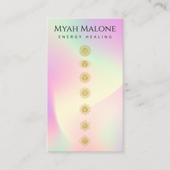 Carte De Visite Instructeur de Yoga Pastel Holographic Gold Chakra (Devant)