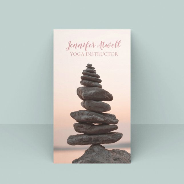 Carte De Visite Instructeur de Yoga Peach rose Zen Stones Méditati (Créateur téléchargé)