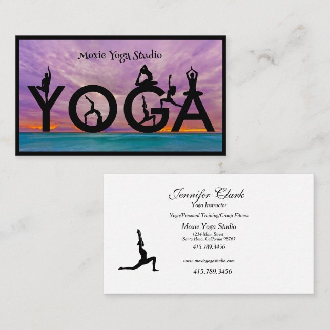 Carte De Visite Instructeur de Yoga Plusieurs Poses Uniques (Devant / Derrière)