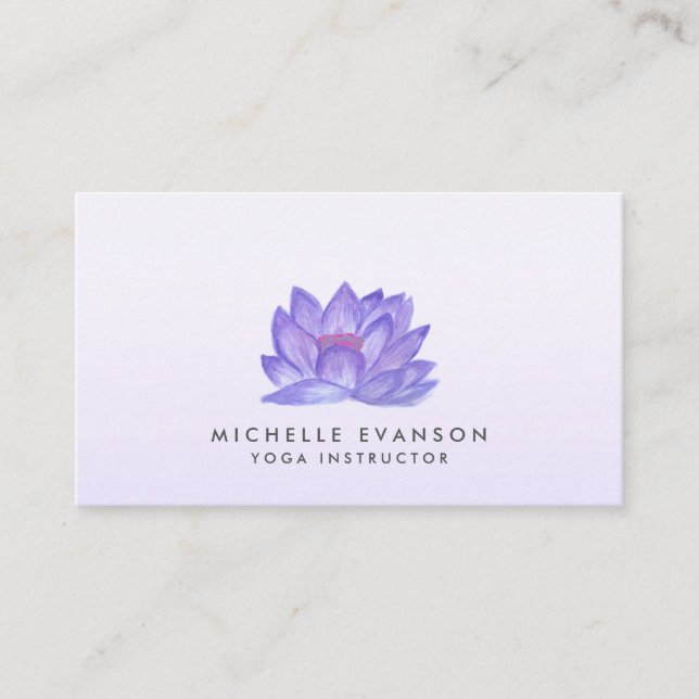 Carte De Visite Instructeur de Yoga Purple Floral Lotus Élégant (Devant)