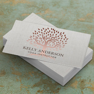 Carte De Visite Instructeur de Yoga Rose Gold Tree élégant lin