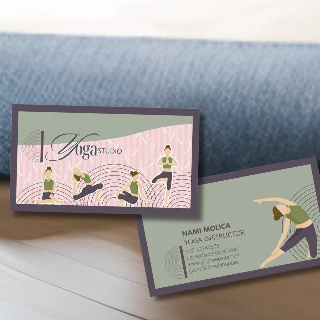 Carte De Visite Instructeur de Yoga rose vert Boho moderne (Créateur téléchargé)