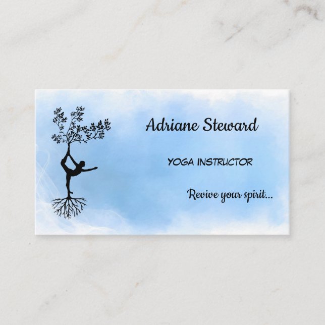 Carte De Visite Instructeur de Yoga Silhouette Bleu Aquarelle tend (Devant)