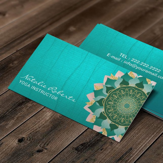 Carte De Visite Instructeur de yoga Stylish Turquoise Mandala Zen  (Créateur téléchargé)