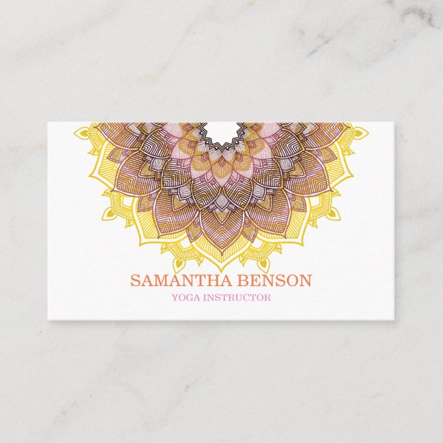 Carte De Visite Instructeur élégant de yoga de Lotus de mandala (Devant)