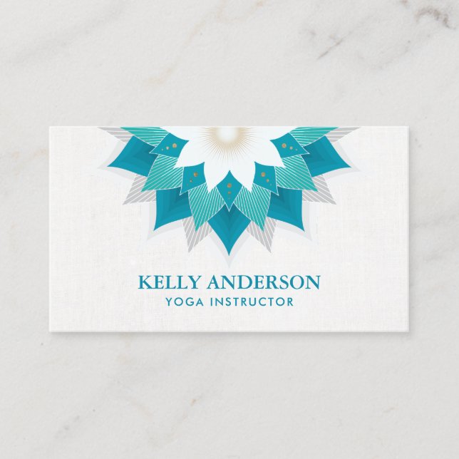 Carte De Visite Instructeur Lotus turquoise de yoga floral (Devant)