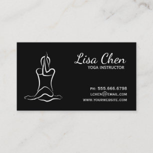 Carte De Visite Instructeur minimaliste de Yoga noir et blanc