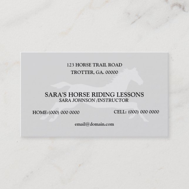 Carte De Visite Instructeur personnalisé d'équitation (Devant)