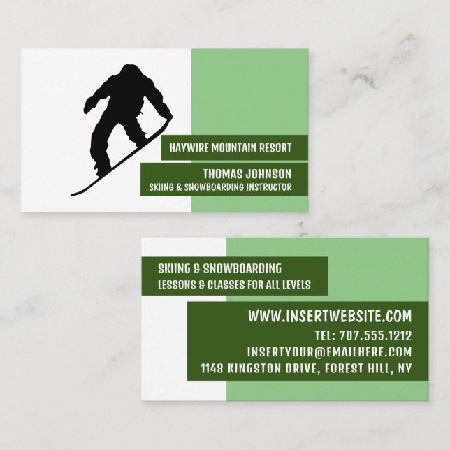 Carte De Visite Instructeur Pro Snowboarder, Skier & Snowboarder (Devant / Derrière)