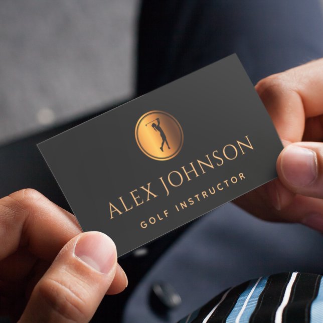Carte De Visite Instructeur professionnel de golf Gold Noir Silhou (Créateur téléchargé)