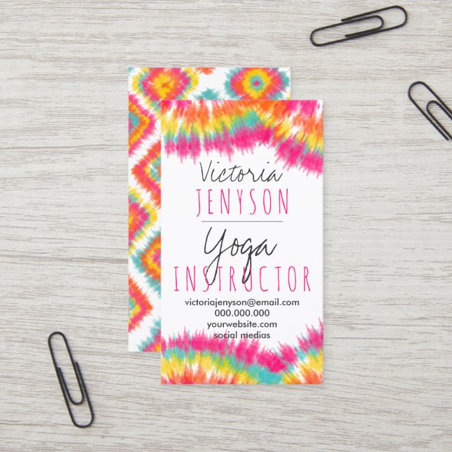 Carte De Visite Instructeur turquoise de yoga d'aquarelle de rose (Devant/Arrière en situation)