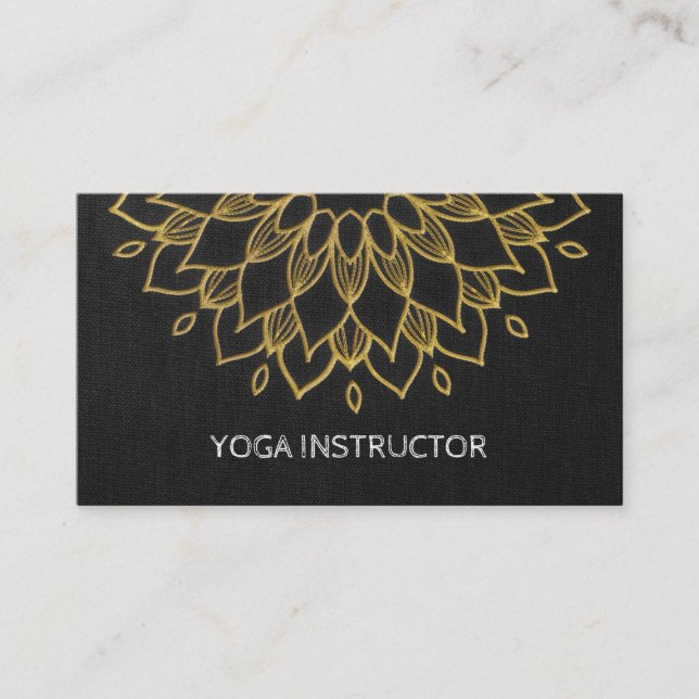 Carte De Visite Instructeur YOGA Broderie chic Black Gold Floral (Devant)
