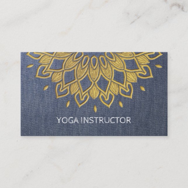Carte De Visite Instructeur YOGA Broderie chic Blue Gold Floral (Devant)