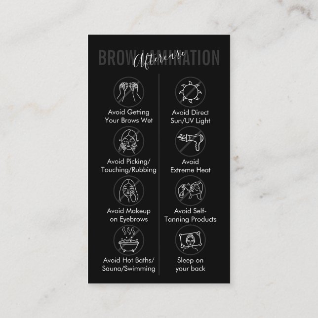 Carte De Visite Instruction de conseils de post-soins de Laminatio (Dos)