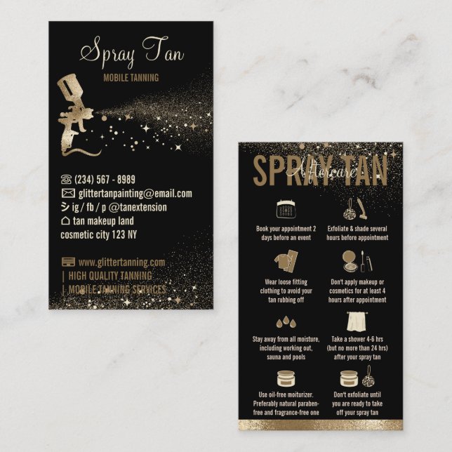 Carte De Visite Instruction de post-soins Spray Tan (Devant / Derrière)