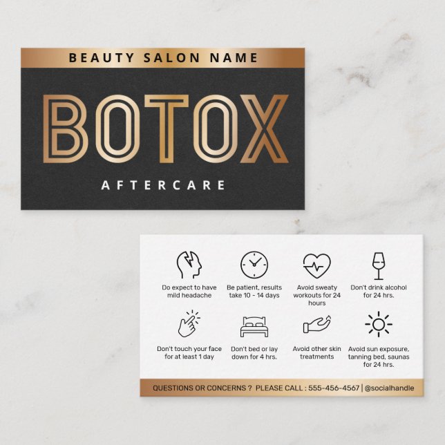 Carte De Visite Instruction de remplissage Botox Gold de luxe  (Devant / Derrière)