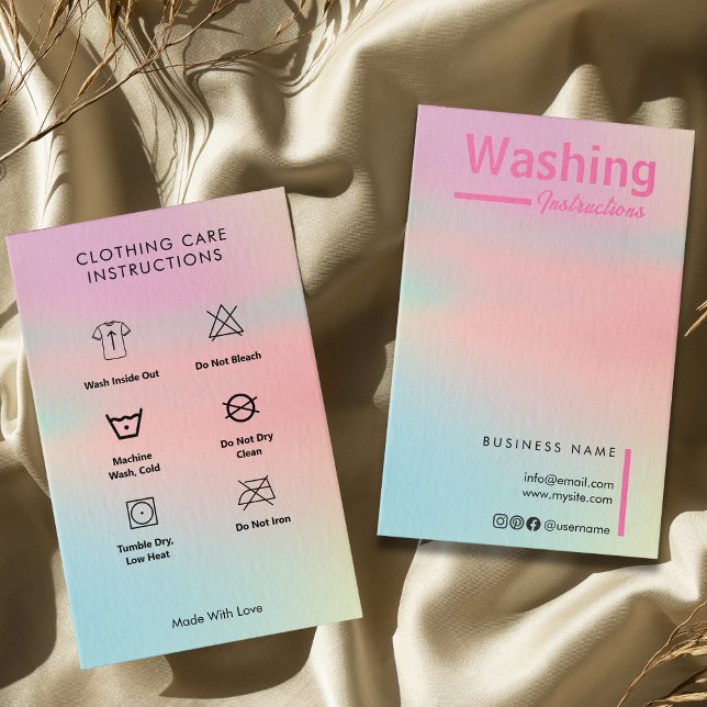 Carte De Visite Instructions de lavage Hologramme tendance T-Shirt (Trendy Hologram Washing Instructions T-Shirt Care Business Card)