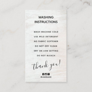 Carte De Visite Instructions de lavage simples Bois