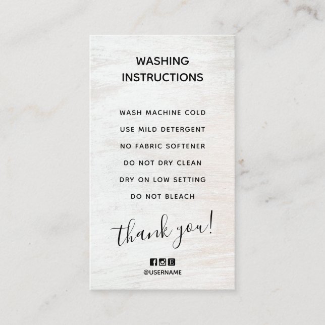 Carte De Visite Instructions de lavage simples Bois (Devant)
