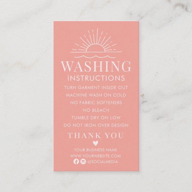 Carte De Visite Instructions de lavage Vêtements Chemise de soins  (Devant)