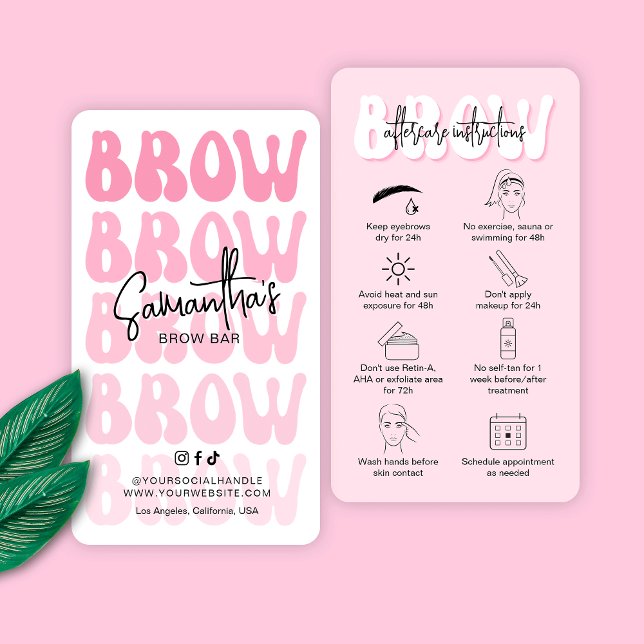 Carte De Visite Instructions de post-soins tendance Pink Brow Retr (Créateur téléchargé)
