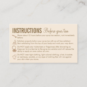 Carte De Visite Instructions de soin Beige avant et après le bronz