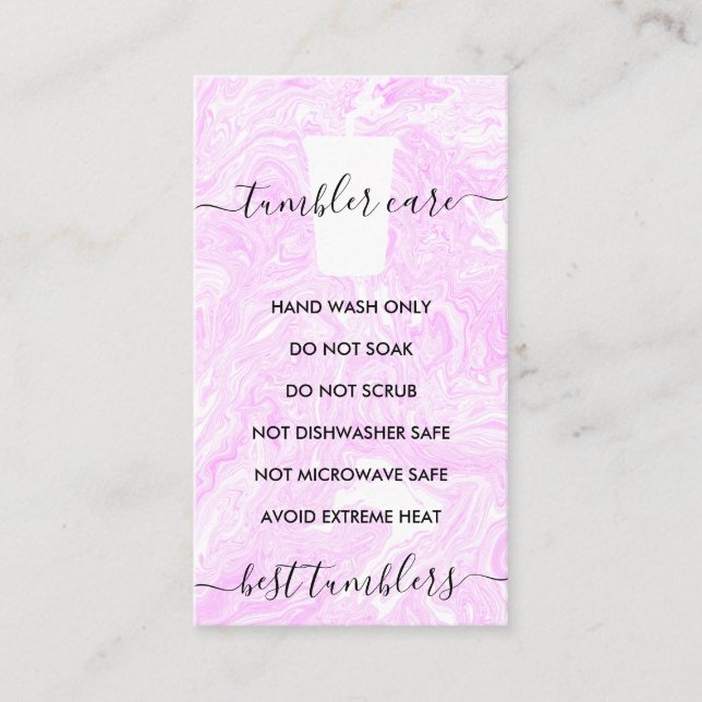 Carte De Visite Instructions de soin de Tumbler rose (Devant)