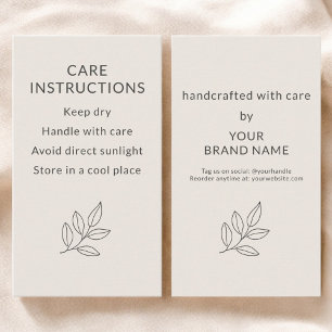 Carte De Visite Instructions de soin pour petites entreprises Rose