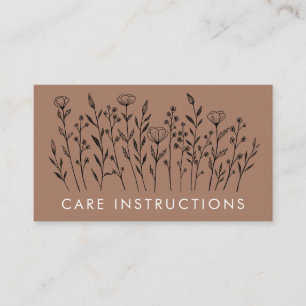 Carte De Visite INSTRUCTIONS DE SOINS Chic Élégant Fleur sauvage M