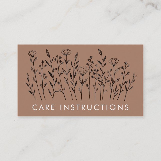 Carte De Visite INSTRUCTIONS DE SOINS Chic Élégant Fleur sauvage M (Devant)