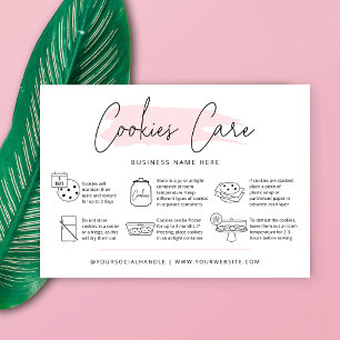 Carte De Visite Instructions de soins de cookies Aquarelle rose pâ