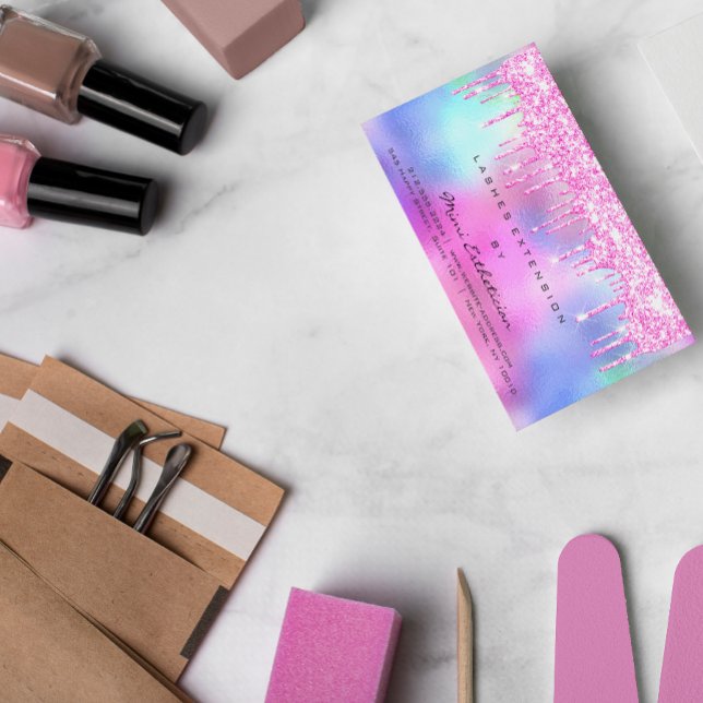 Carte De Visite Instructions de soins postérieurs Lash Rose Étince (Aftercare Instructions Lash Rose Pink Drips Spark Business Card)