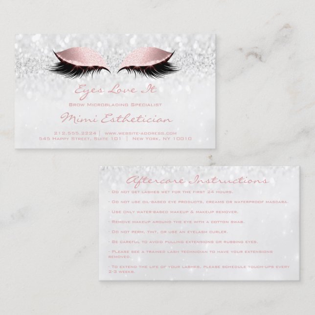 Carte De Visite Instructions de soins postérieurs Lashes Extension (Devant / Derrière)