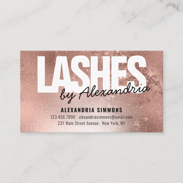 Carte De Visite Instructions de soins postérieurs Lashes Rose Gold (Devant)