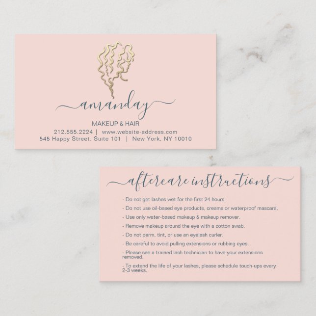 Carte De Visite Instructions de suivi Lash Rose Gold Logo minimum (Devant / Derrière)