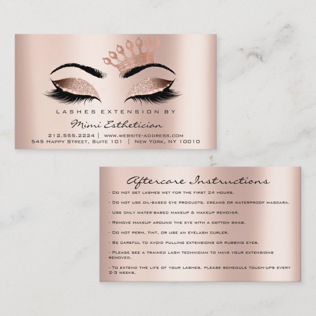 Carte De Visite Instructions de suivi Lashes Rose Crown (Devant / Derrière)