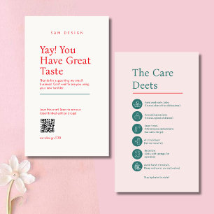 Carte De Visite Instructions d'entretien du verre Dusty Rose avec