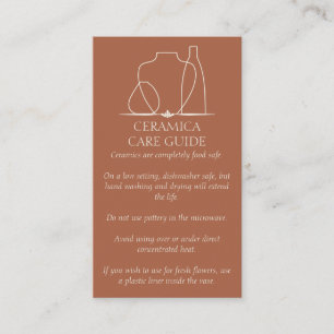 Carte De Visite Instructions d'entretien pour vase en céramique de
