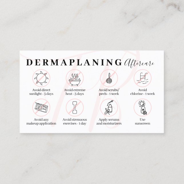 Carte De Visite Instructions postales de dermaplanage rose (Dos)