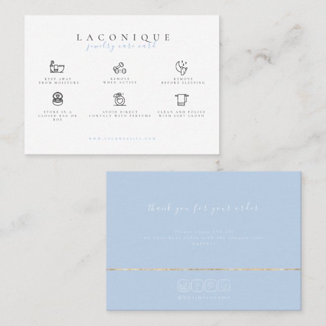 Carte De Visite  Instructions pour la bijouterie | Bleu (Devant / Derrière)