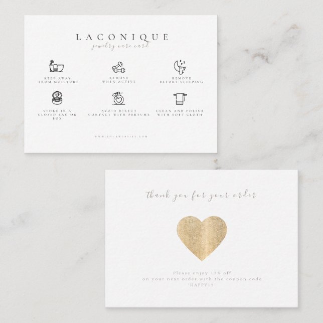 Carte De Visite  Instructions pour la bijouterie | Gold Heart (Devant / Derrière)