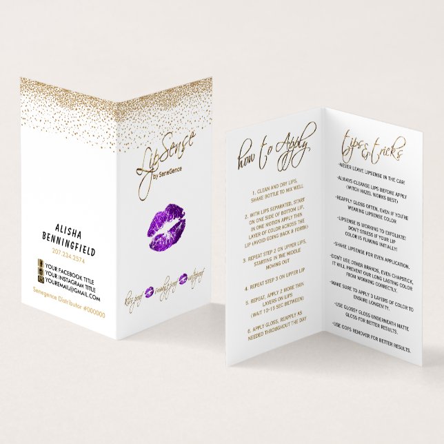 Carte De Visite Instructions pour la lèvre violet et or (Intérieur et extérieur)