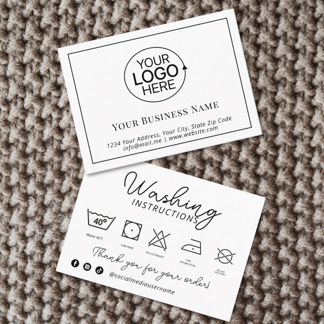 Carte De Visite Instructions pour le lavage des vêtements de logo  (Logo Clothing Washing Instructions Product Inserts)