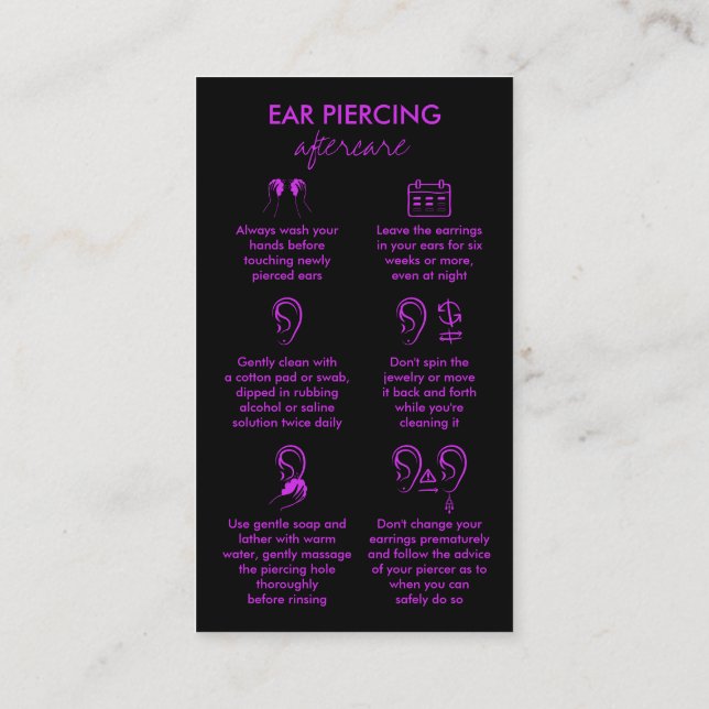 Carte De Visite Instructions pour le perçage de l'oreille Purple (Dos)