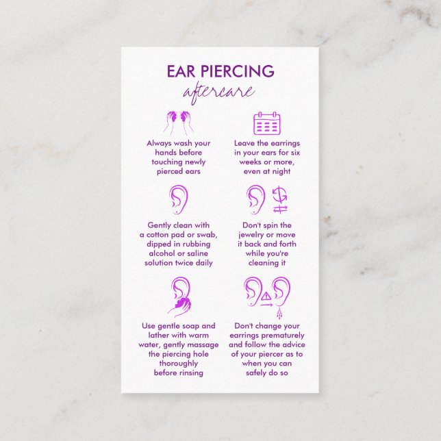 Carte De Visite Instructions pour le perçage des oreilles Prolonga (Dos)