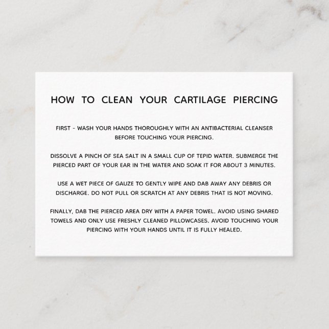 Carte De Visite Instructions Pour Le Traçage Du Cartilage (Devant)