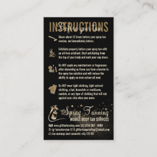 Carte De Visite Instructions Spray Tan avant le guide de soins